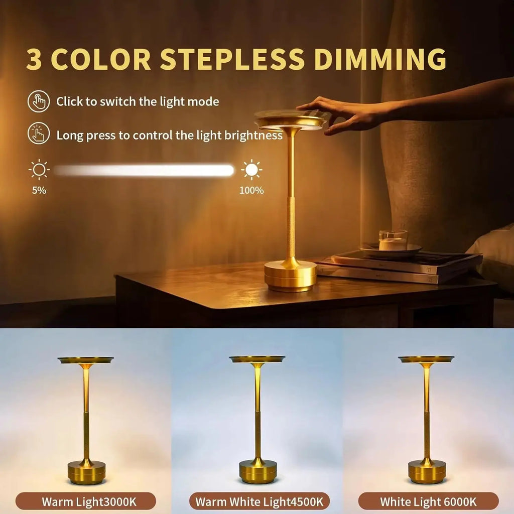 Rechargeable Wireless Table Lamp Set - Touch Control, USB-C, Ideal for Bedroom and Camping