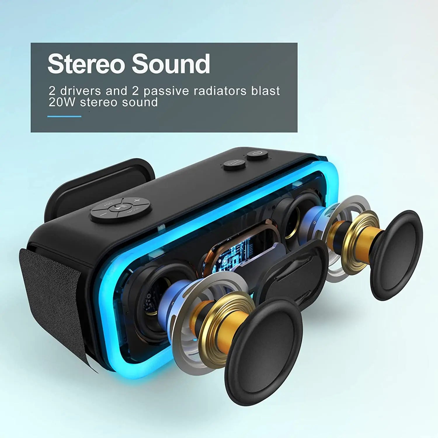 Soundbox Pro Bluetooth Speaker - 20W Stereo Sound with Active Extra Bass, 20 Hours Playtime, Multi-Color Lights, IPX6 Waterproof Rating - Ideal for Home, Outdoor, Parties, and Gift Giving for All Ages - Blue