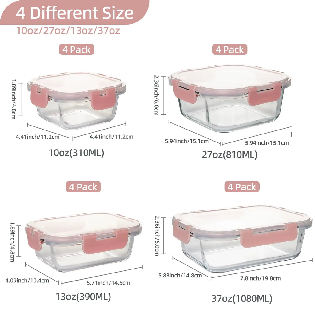 16-Piece BPA-Free Glass Food Storage Container Set, Leakproof and Airtight, Microwave and Oven Safe, Stackable Kitchen Organizers