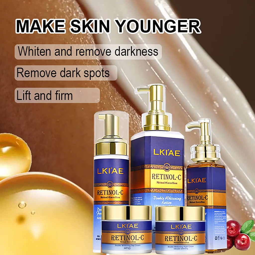 Professional Brightening Lotion Set for Women - Organic 5-Piece Skin Whitening and Skincare Routine with Retinol