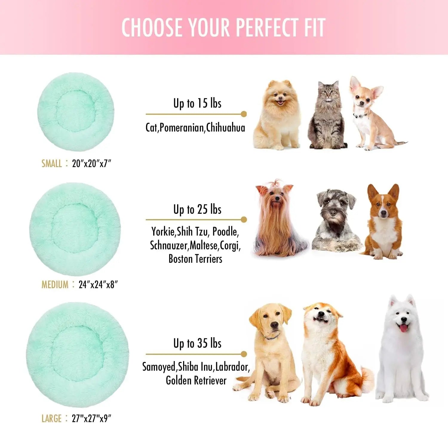 Anti-Anxiety Round Fluffy Plush Faux Fur Washable Pet Bed for Dogs and Cats, Original Design for Small to Large Pets, Joint Relief and Sleep Improvement (20"/24"/27") - 27", Light Green