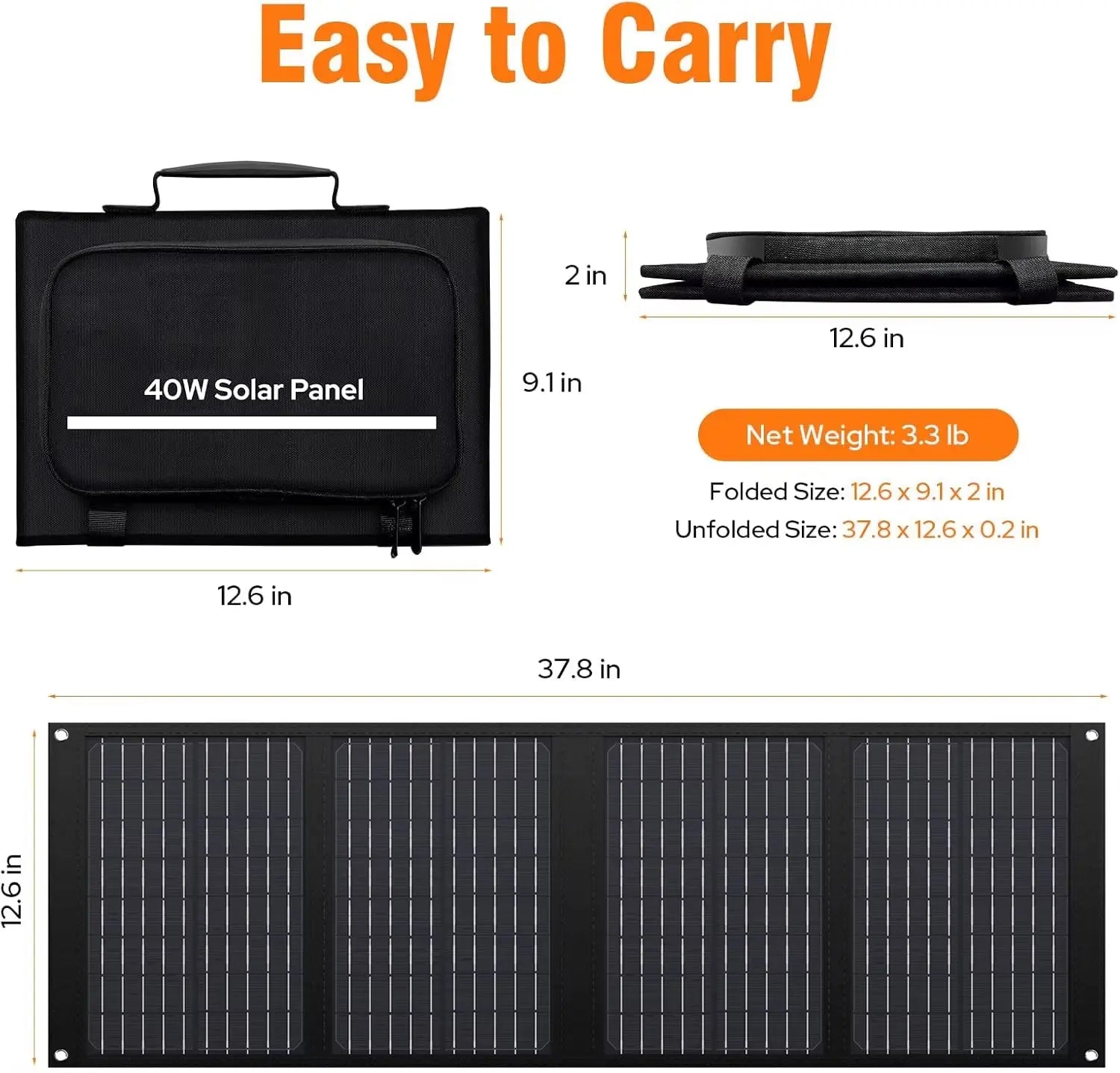 40W Portable Solar Panel Charger with DC and USB-C Ports for Camping, Road Trips, and Hiking - Ideal for Power Stations, Power Banks, Phones, and Tablets