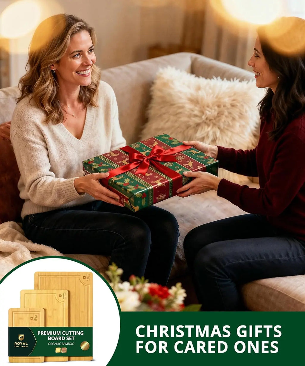 Premium Bamboo Cutting Board Set for Kitchen Preparation and Serving - Features Deep Juice Groove and Side Handles - Ideal for Charcuterie and Butchering