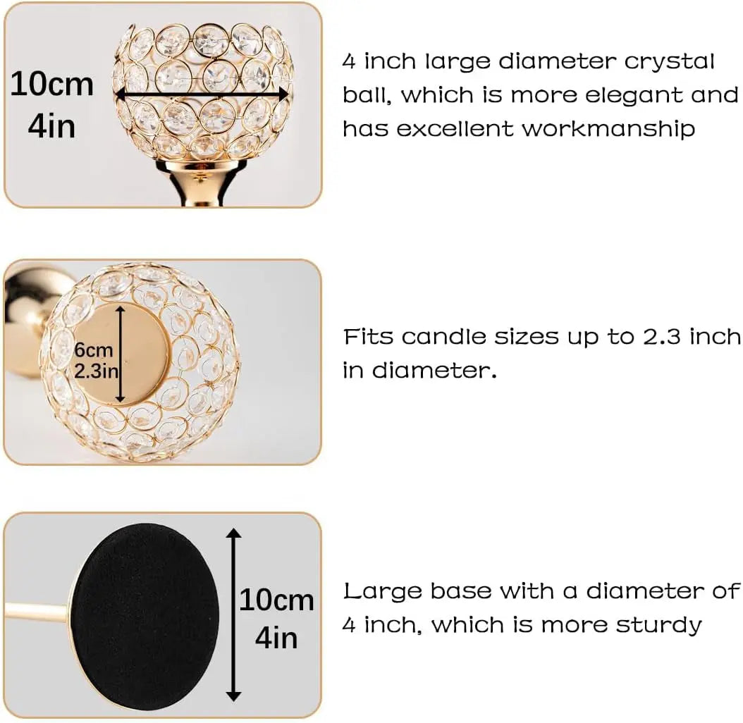 Set of 2 Gold Crystal Candle Holders for Elegant Home and Event Décor