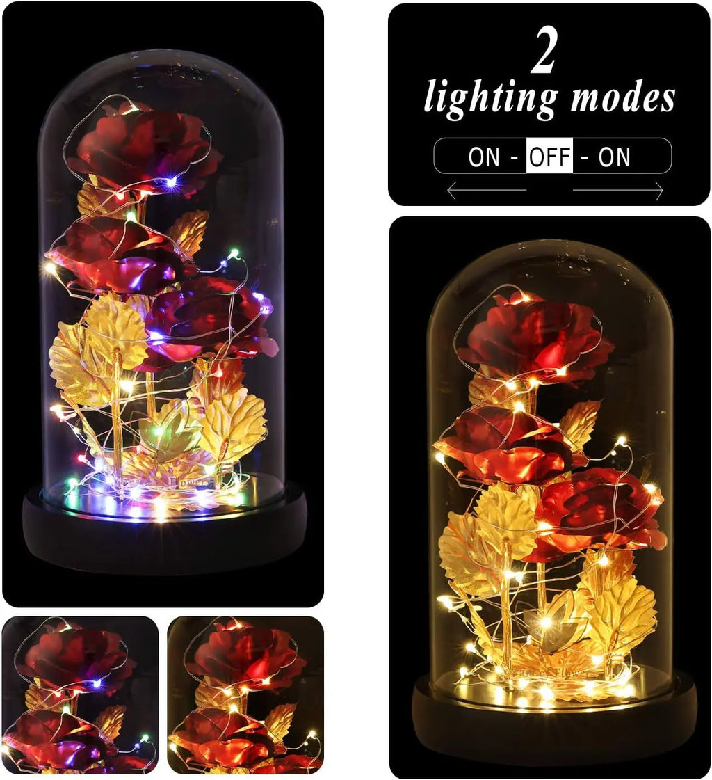 Elegant Galaxy Rose in Glass Dome - Illuminated Flower Gift for Women for Christmas, Anniversaries, Birthdays, Valentine's Day, and Weddings