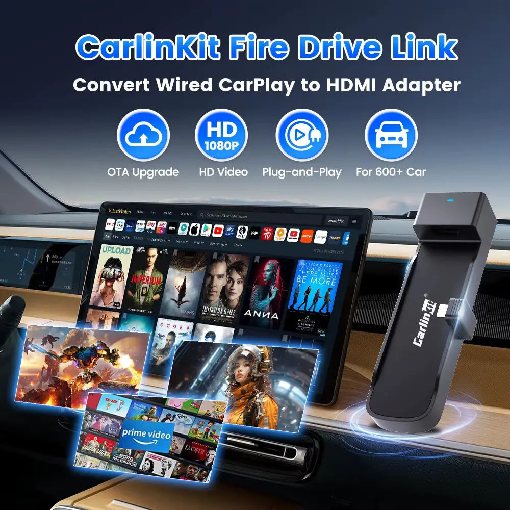 2025  Firedrive Link for Fire TV Stick HD 4K Lite - Carplay to HDMI Adapter for Enhanced Car Streaming