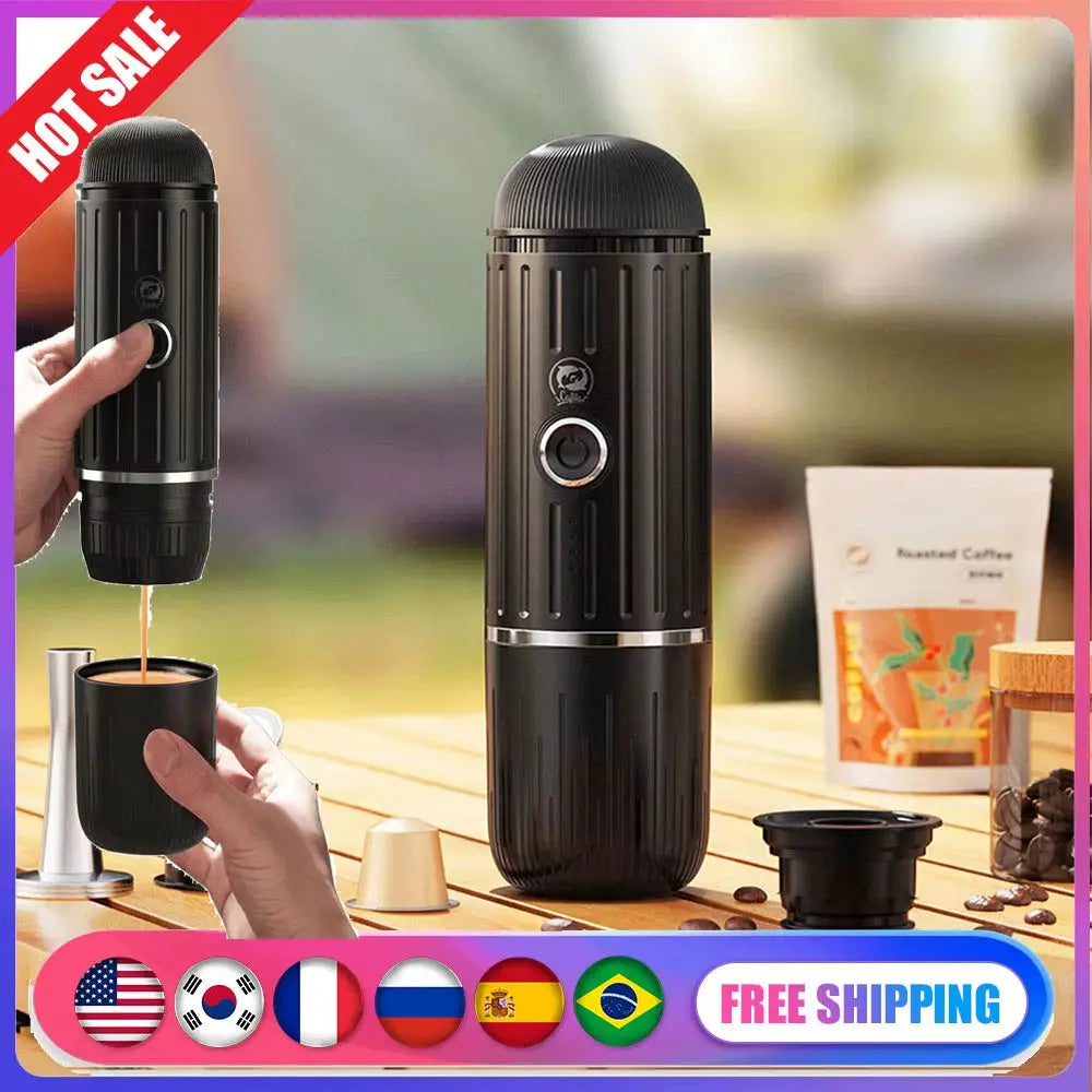 Portable Electric Espresso Machine - 2-in-1 Coffee Maker for Capsules and Ground Coffee, Ideal for Hiking