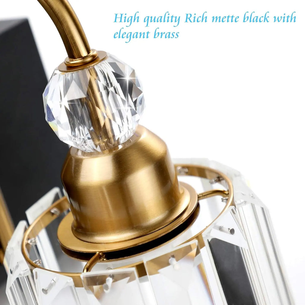 Modern LED Vanity Light Fixture with 4 Lights in Matte Black and Crystal Accents for Bathroom Decor