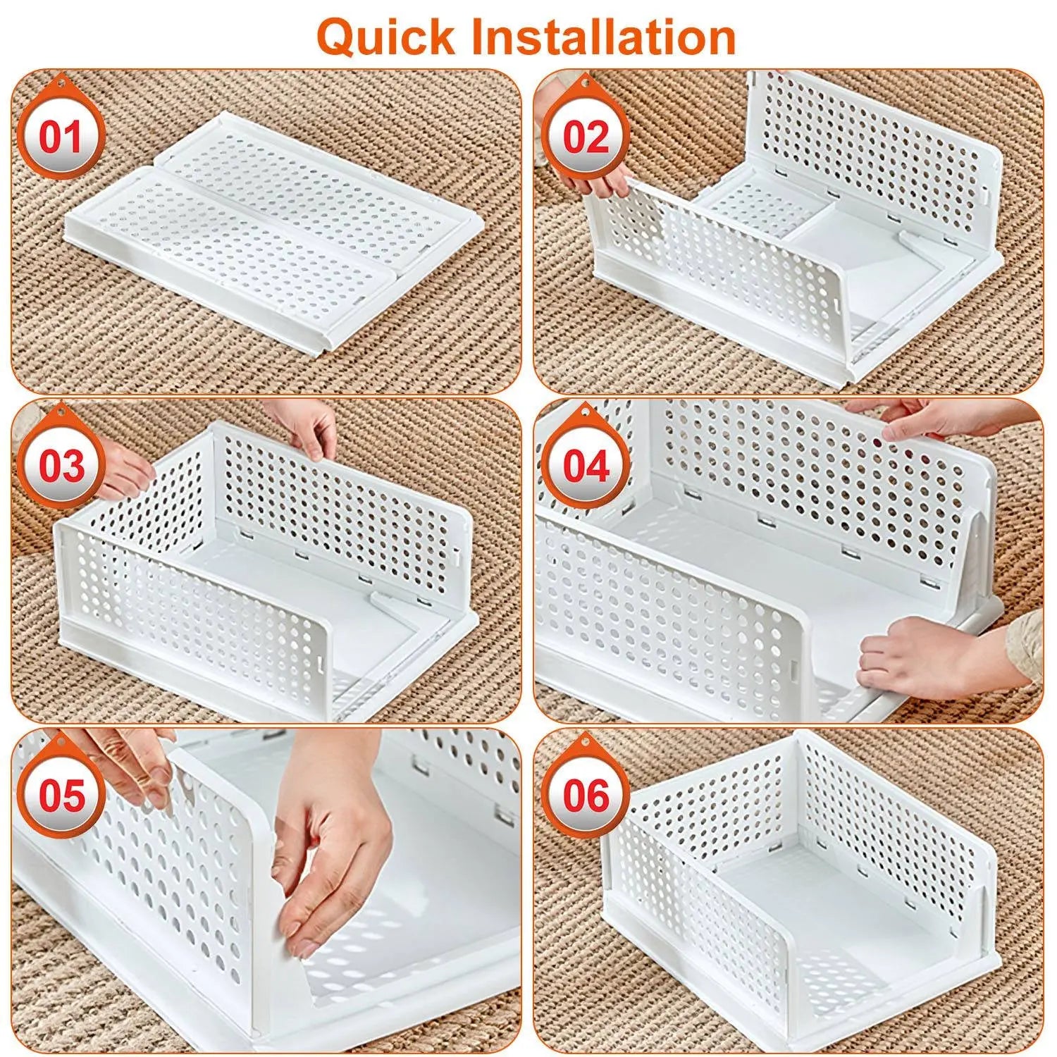 4-Pack Stackable Plastic Storage Boxes with Slide Rail for Living Room, Bedroom, and Wardrobe - FedEx Shipping Available