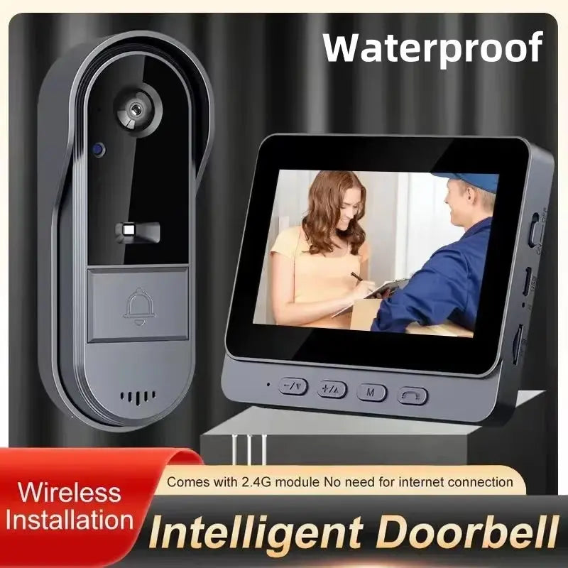 HD Wireless Intercom Doorbell with Night Vision and 4.3-Inch LPS Screen - Smart Home Security Video Doorbell Camera