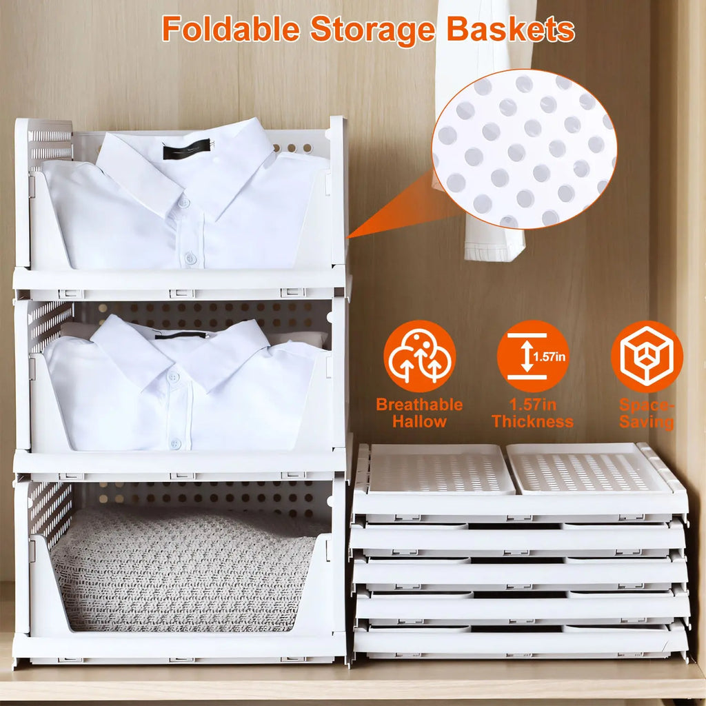 4-Pack Stackable Plastic Storage Boxes with Slide Rail for Living Room, Bedroom, and Wardrobe - FedEx Shipping Available