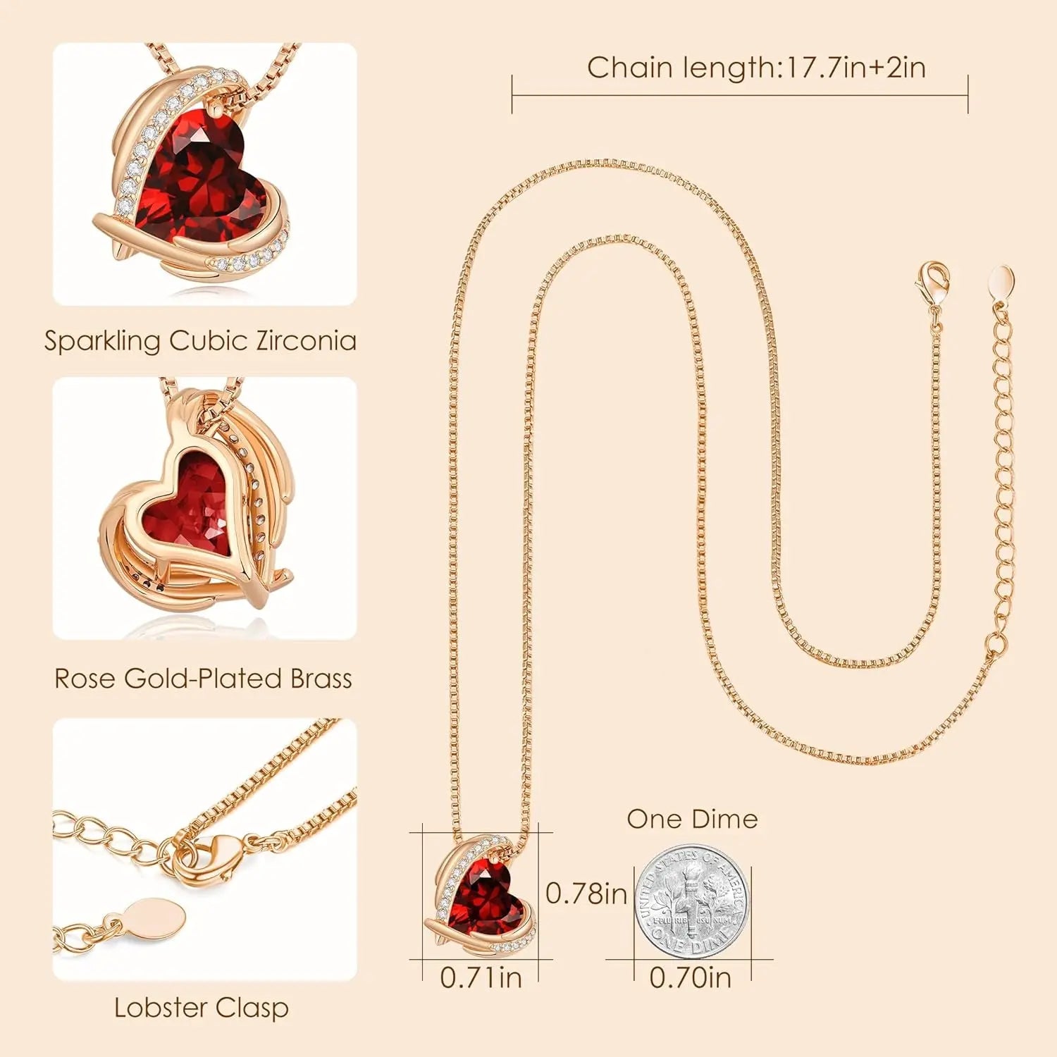 Women's Christmas Gifts: Love Heart Pendant Necklaces in Silver and Rose Gold with Birthstone Accents for Wives and Loved Ones
