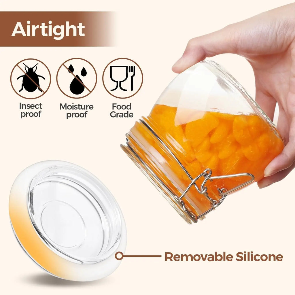 17Oz Airtight Glass Jars with Lids - Set of 6 Food Storage Containers with Clear Preserving Seal and Wire Clip Fastening for Kitchen Canning and Pickling
