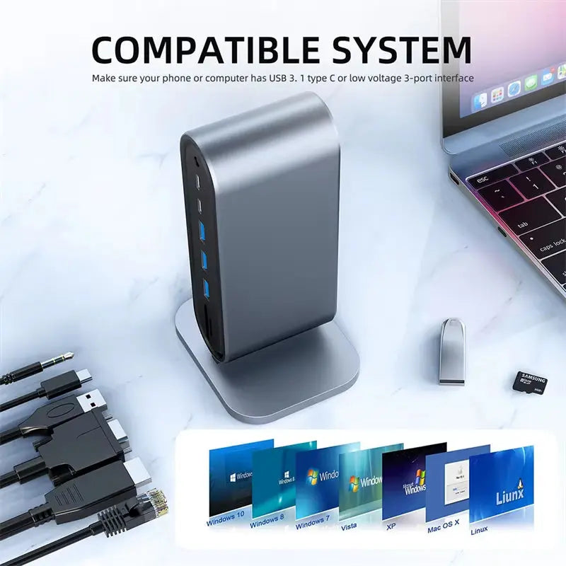 USB C 3.0 Hub with Multi 4K HDMI, RJ45 Ethernet, VGA, and PD Power Adapter Docking Station for Laptops