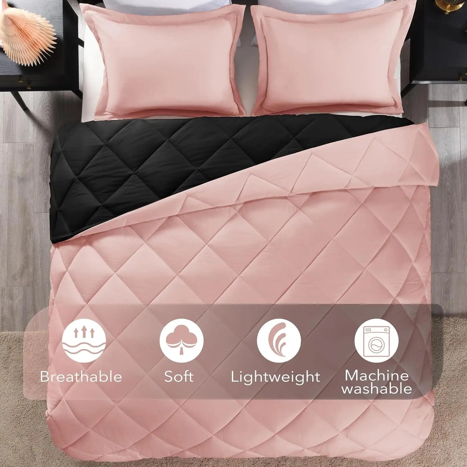 Twin Comforter Set - All-Season Soft Bedding in Pink and Black, Includes 1 Comforter (66" x 92") and 1 Pillow Sham (20" x 26") - 2 Pieces