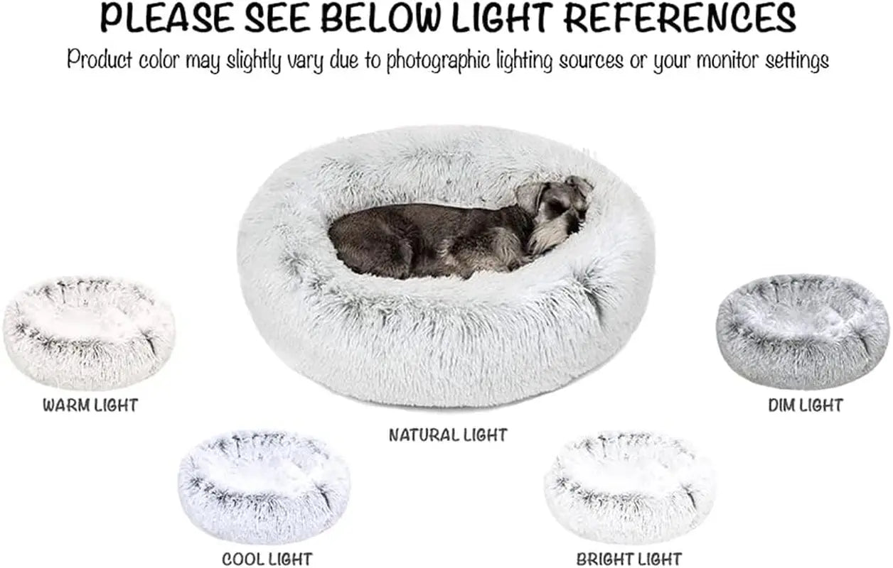 Large Dog Bed - Faux Fur Fluffy Calming Sofa, Soft & Plush Anti-Anxiety Pet Couch, Machine Washable with Non-Slip Bottom, 36"x36"x8", Ivory