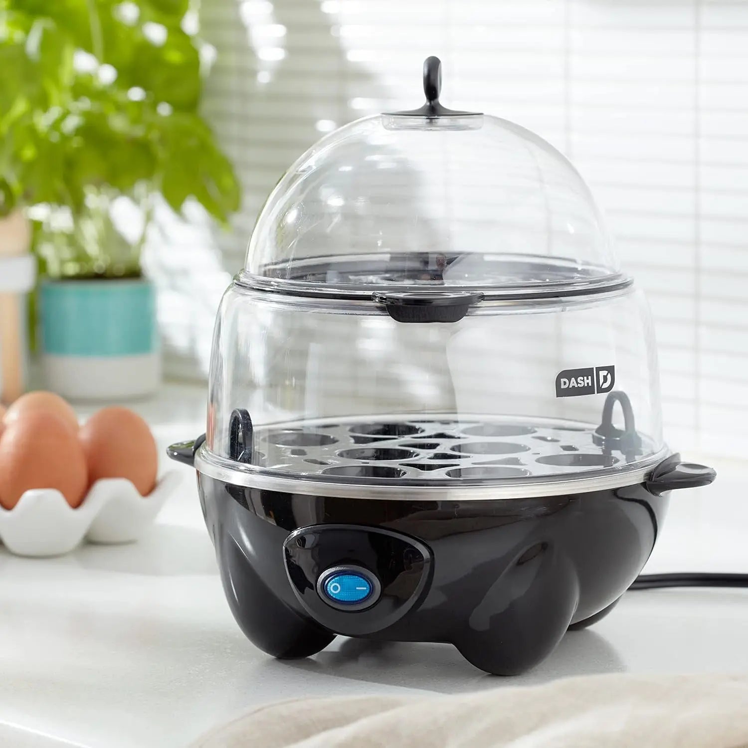Deluxe Egg Cooker: Boiler, Poacher & Steamer with Measuring & Recipe Guide - Dishwasher Safe, Capacity for 12 Eggs, Black