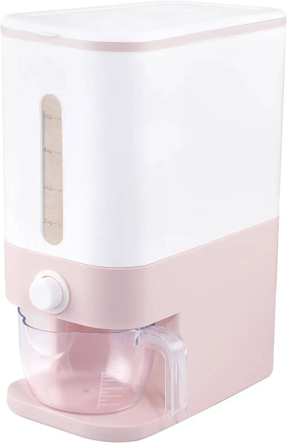 22.5-25 Lbs Pink Rice Dispenser and Storage Container with Measuring Cup for Household Kitchen Use