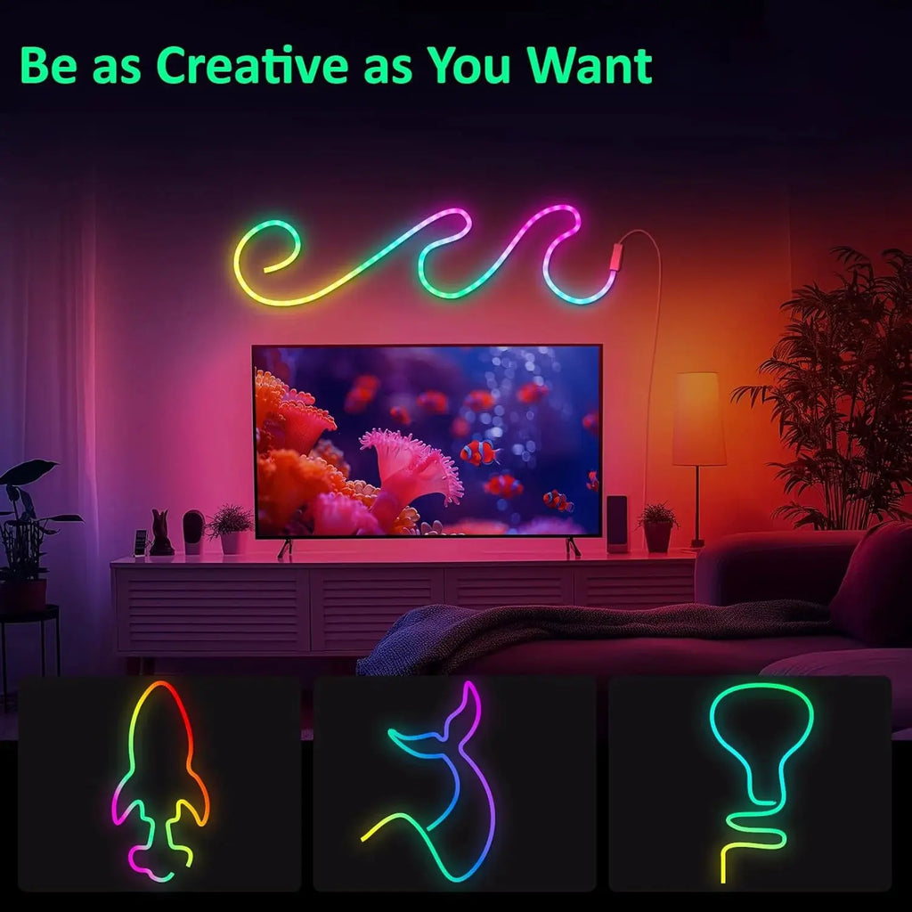 Flexible RGB LED Rope Lights with Remote and App Control for Bedroom Ambiance