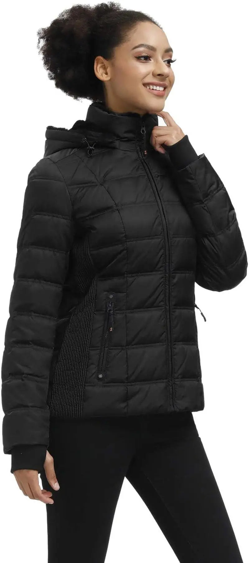 Women's Warm Hooded Puffer Jacket with Faux-Fur Trim for Winter