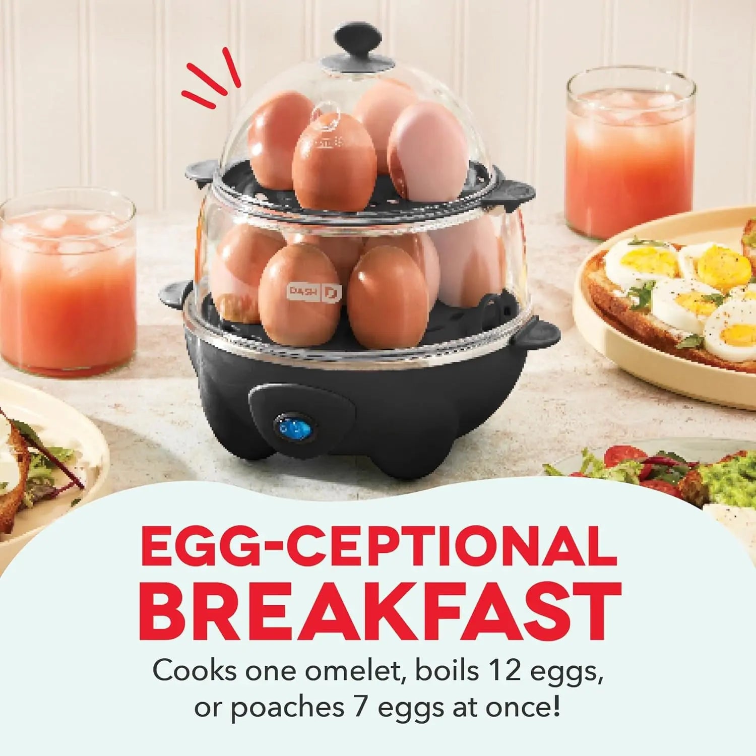 Deluxe Egg Cooker: Boiler, Poacher & Steamer with Measuring & Recipe Guide - Dishwasher Safe, Capacity for 12 Eggs, Black