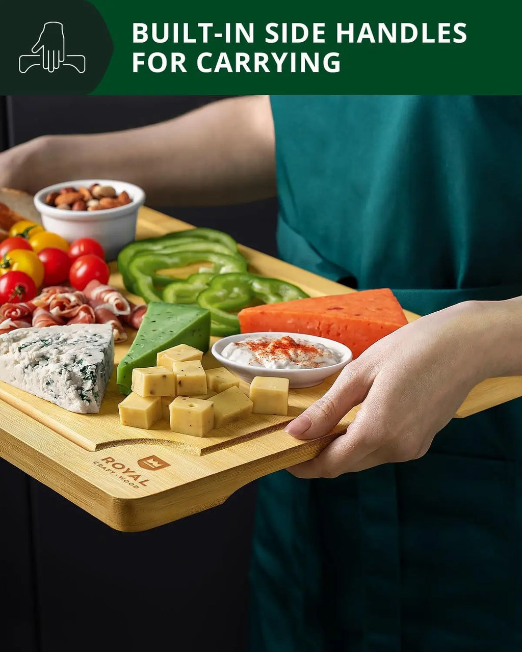 Premium Bamboo Cutting Board Set for Kitchen Preparation and Serving - Features Deep Juice Groove and Side Handles - Ideal for Charcuterie and Butchering