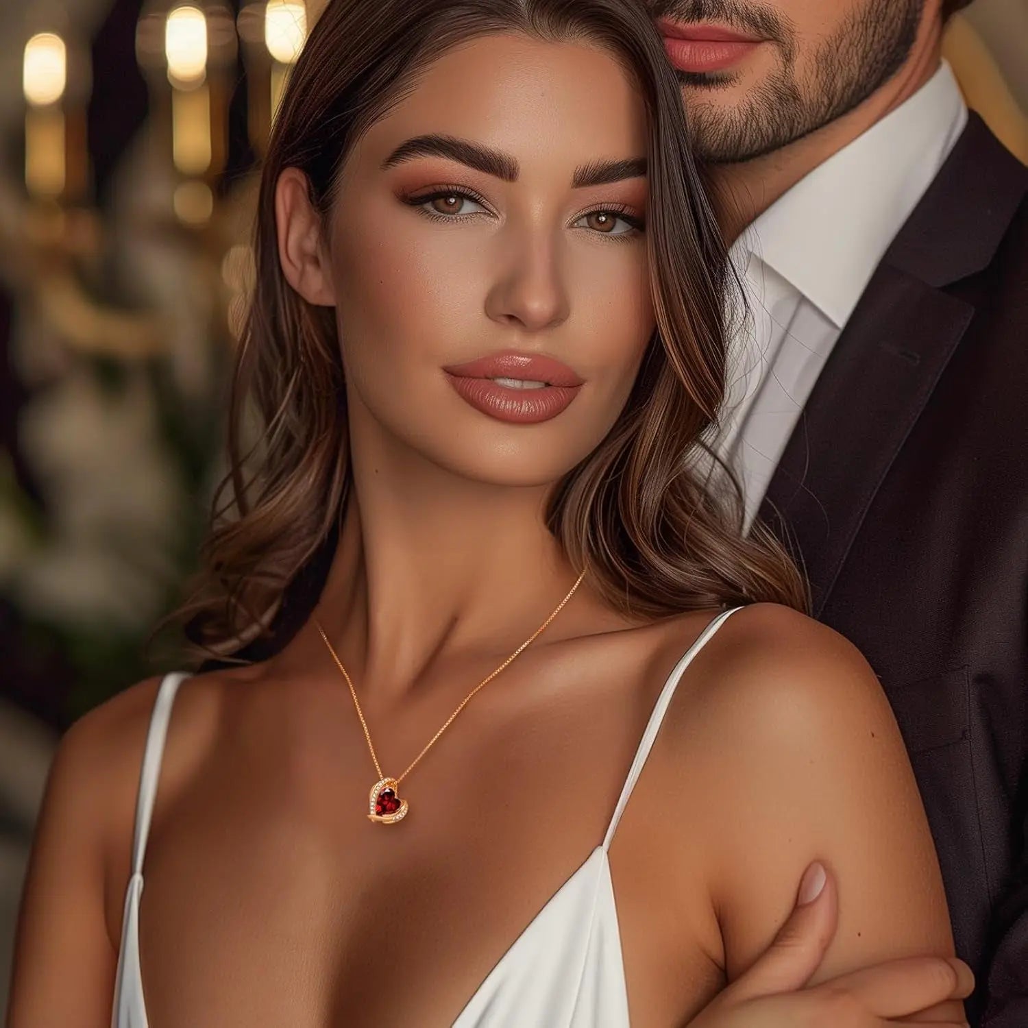 Women's Christmas Gifts: Love Heart Pendant Necklaces in Silver and Rose Gold with Birthstone Accents for Wives and Loved Ones