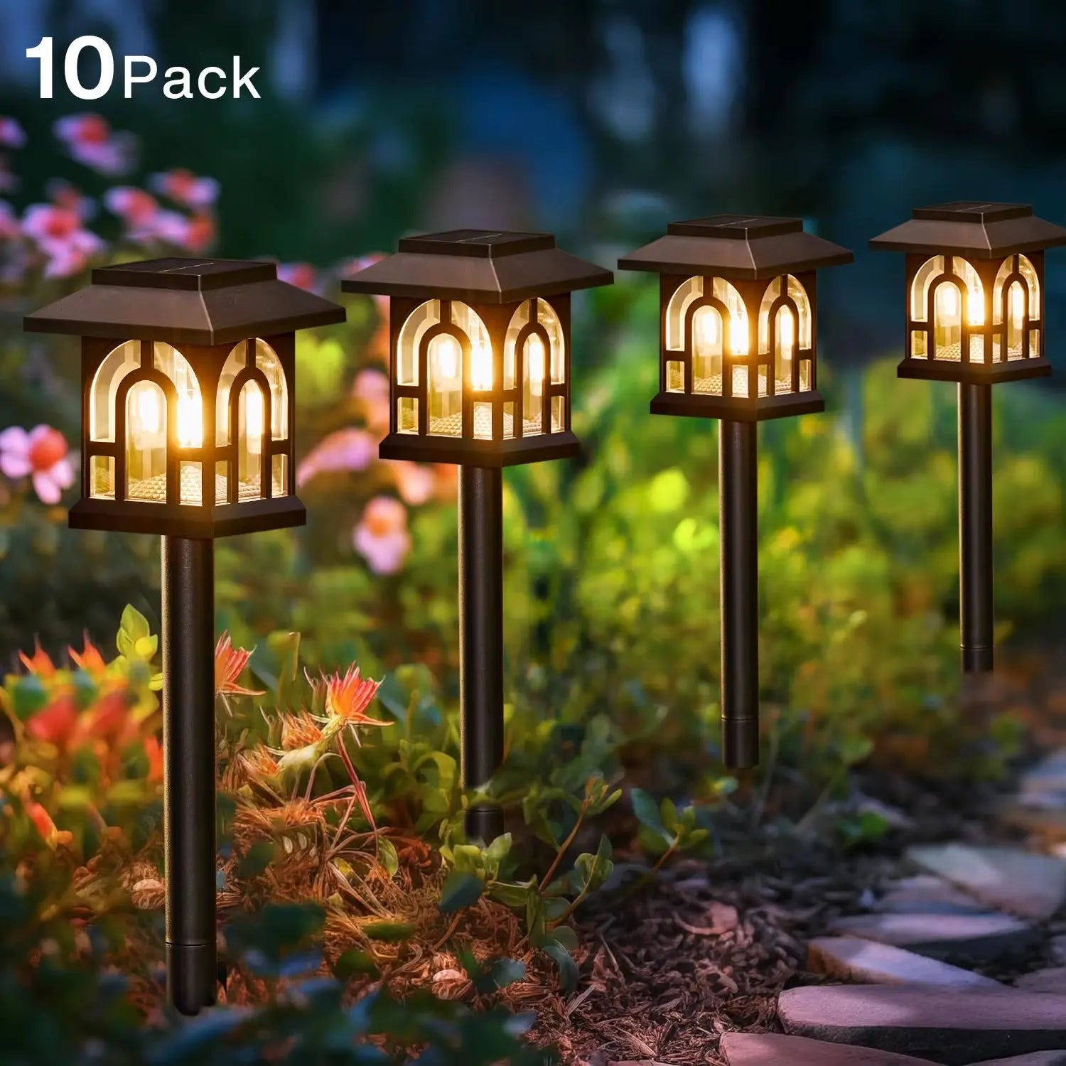 Solar Pathway Lights - 6/10 Pack Outdoor Landscape Lighting with Automatic On/Off for Yard, Lawn, Patio, and Walkway