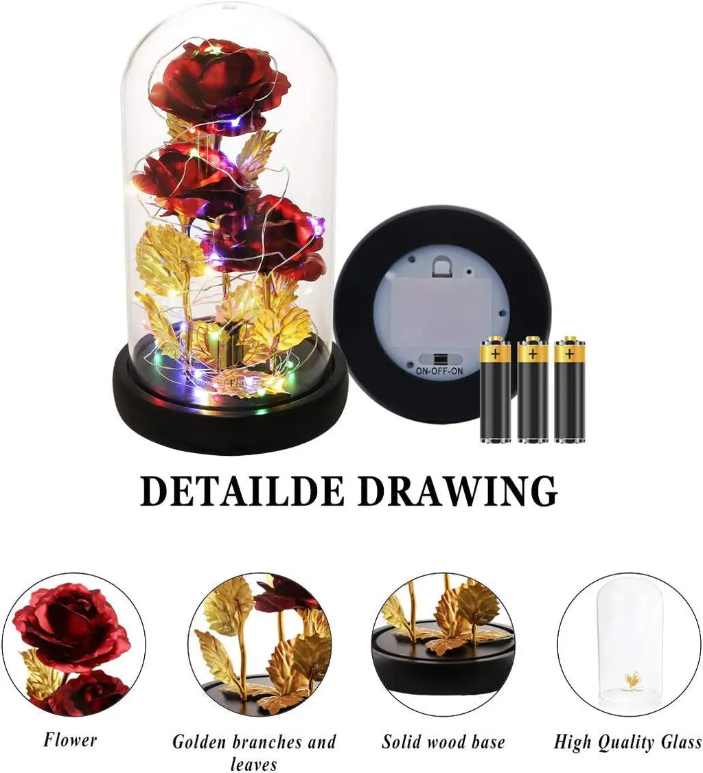 Elegant Galaxy Rose in Glass Dome - Illuminated Flower Gift for Women for Christmas, Anniversaries, Birthdays, Valentine's Day, and Weddings