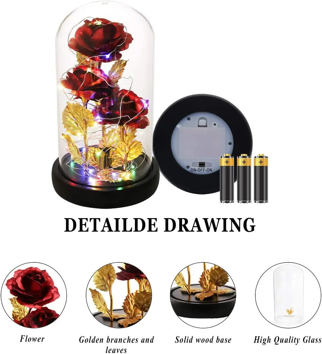 Elegant Galaxy Rose in Glass Dome - Illuminated Flower Gift for Women for Christmas, Anniversaries, Birthdays, Valentine's Day, and Weddings