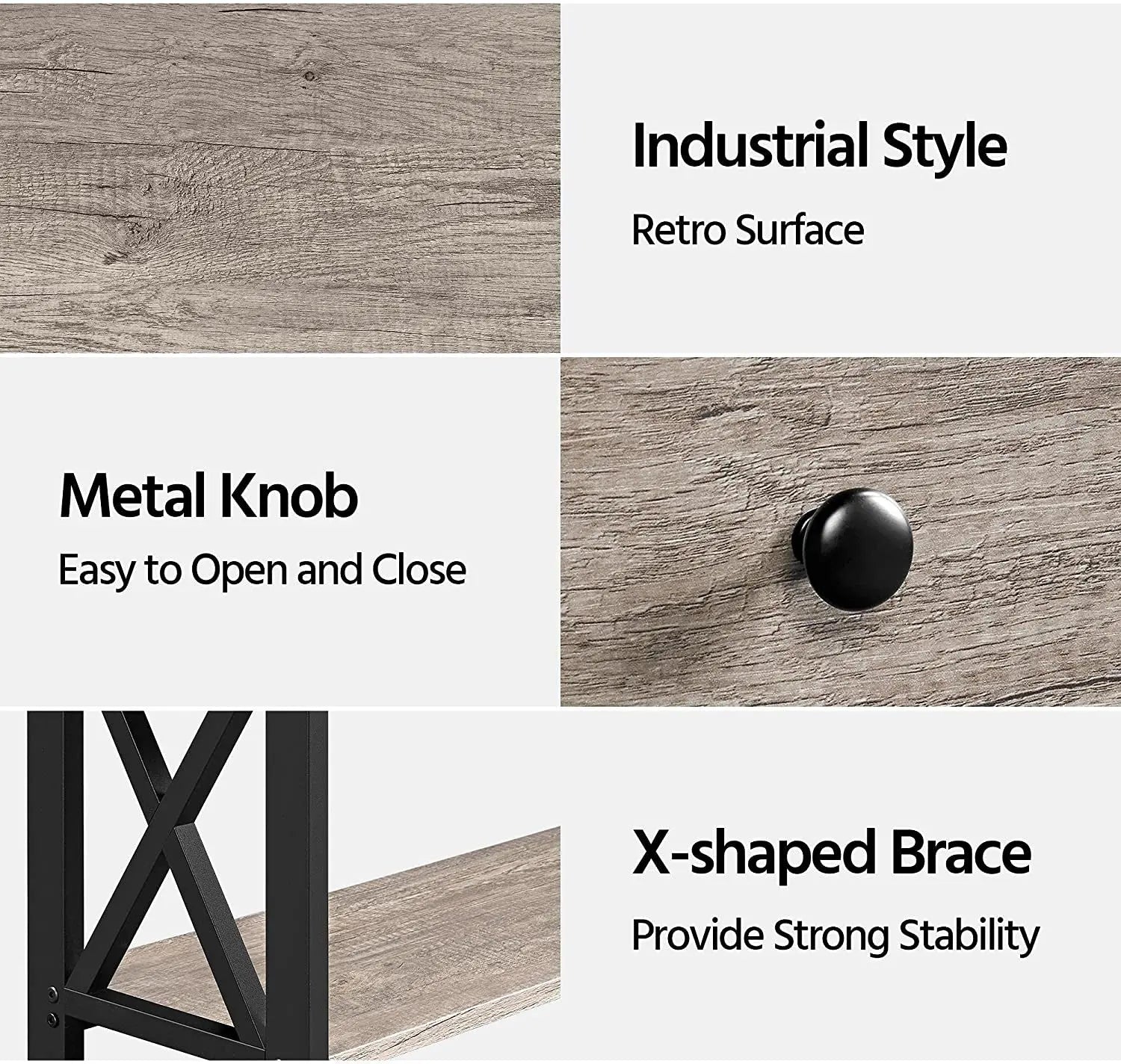 Gray Console Table with Drawer and 3-Tier Storage Shelves, Narrow Metal Frame Entryway Table for Living Room, Hallway, and Kitchen