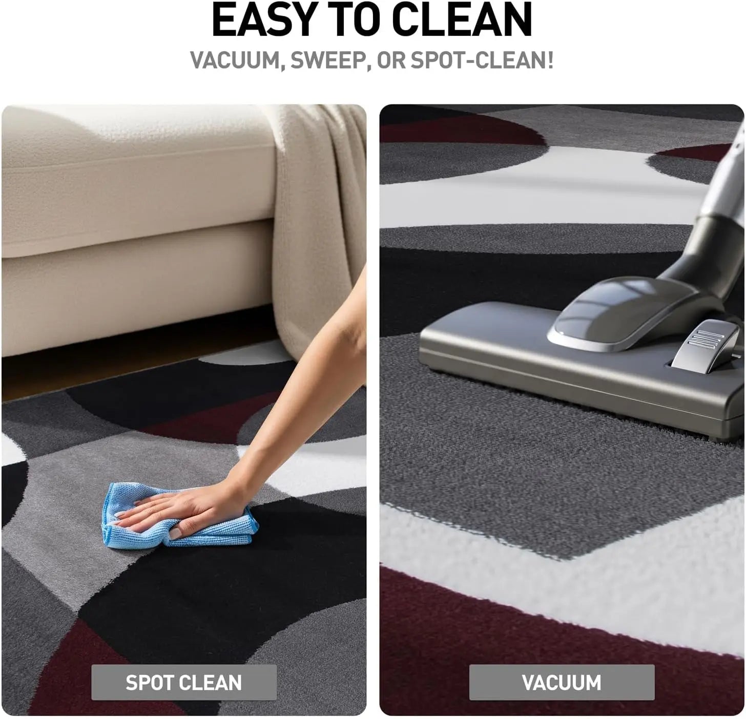Contemporary Circles Area Rug - Low Maintenance Soft Runner for Home Office, Living Room, Bedroom, and Kitchen - 2' x 7'2" - Burgundy