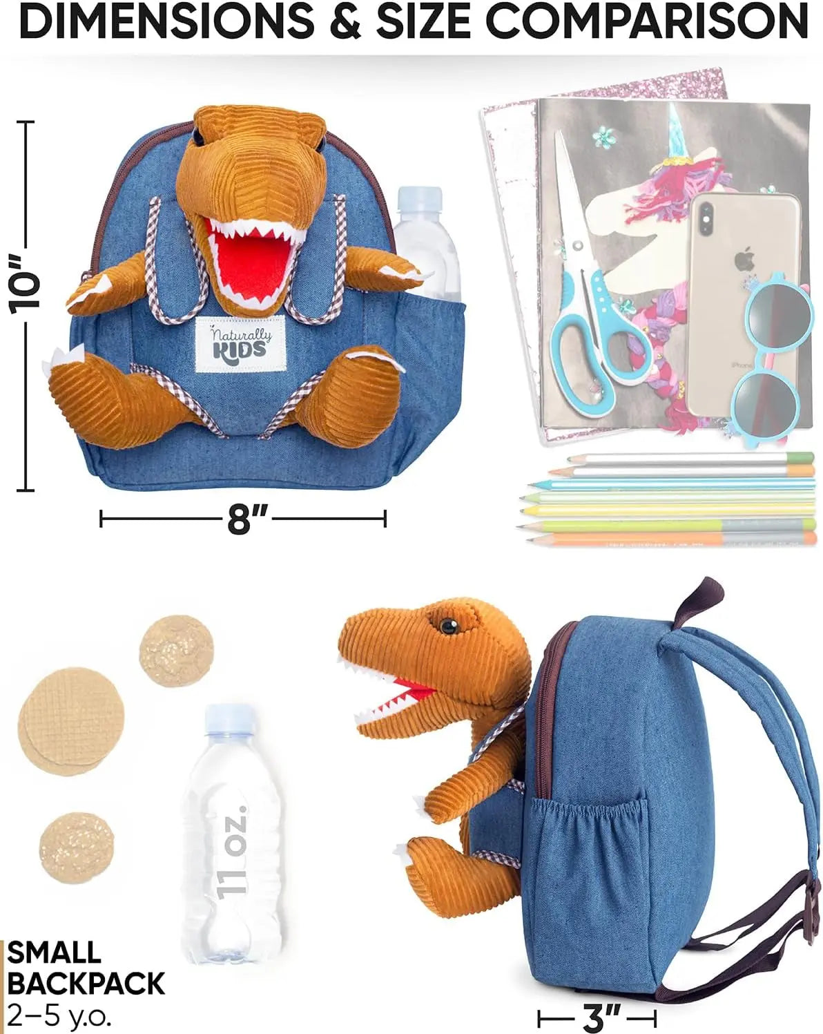 Dinosaur-Themed Toddler Backpack for Ages 3-5 with Detachable Toy, Multiple Pockets, and Reflective Logo Patch