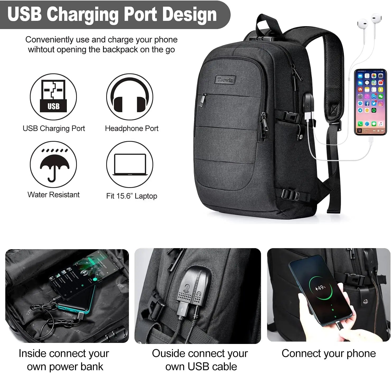 Professional Water-Resistant Anti-Theft Laptop Backpack with USB Charging Port and Lock for 15.6-Inch Computers - Ideal for Business, College, and Casual Use for Men and Women