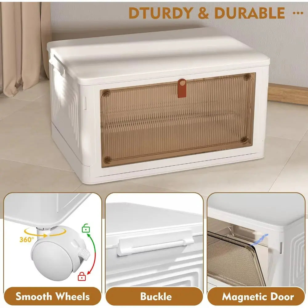 4-Tier Stackable Plastic Storage Bins with Lids, 23QT Capacity, Collapsible Design with Wheels