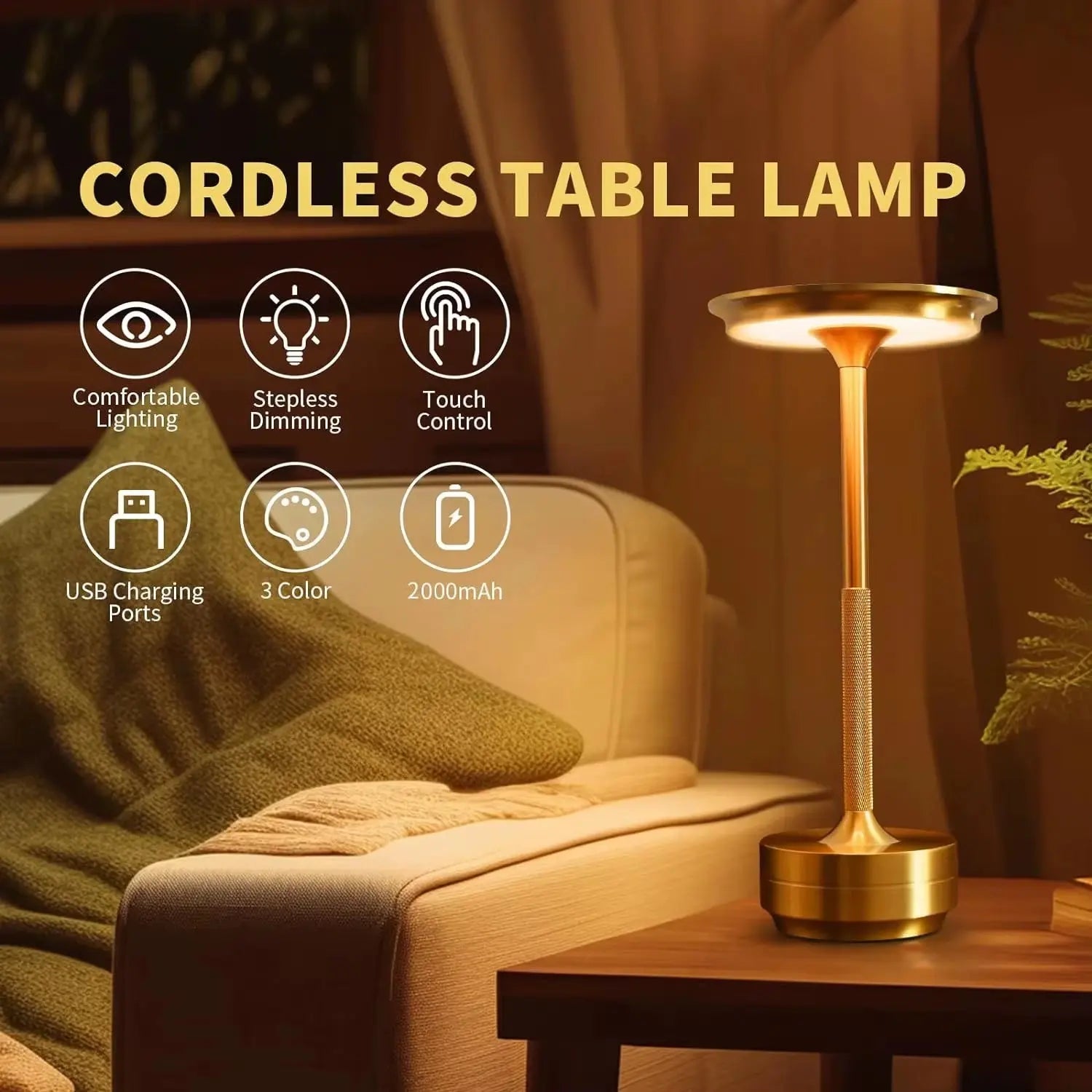 Rechargeable Wireless Table Lamp Set - Touch Control, USB-C, Ideal for Bedroom and Camping