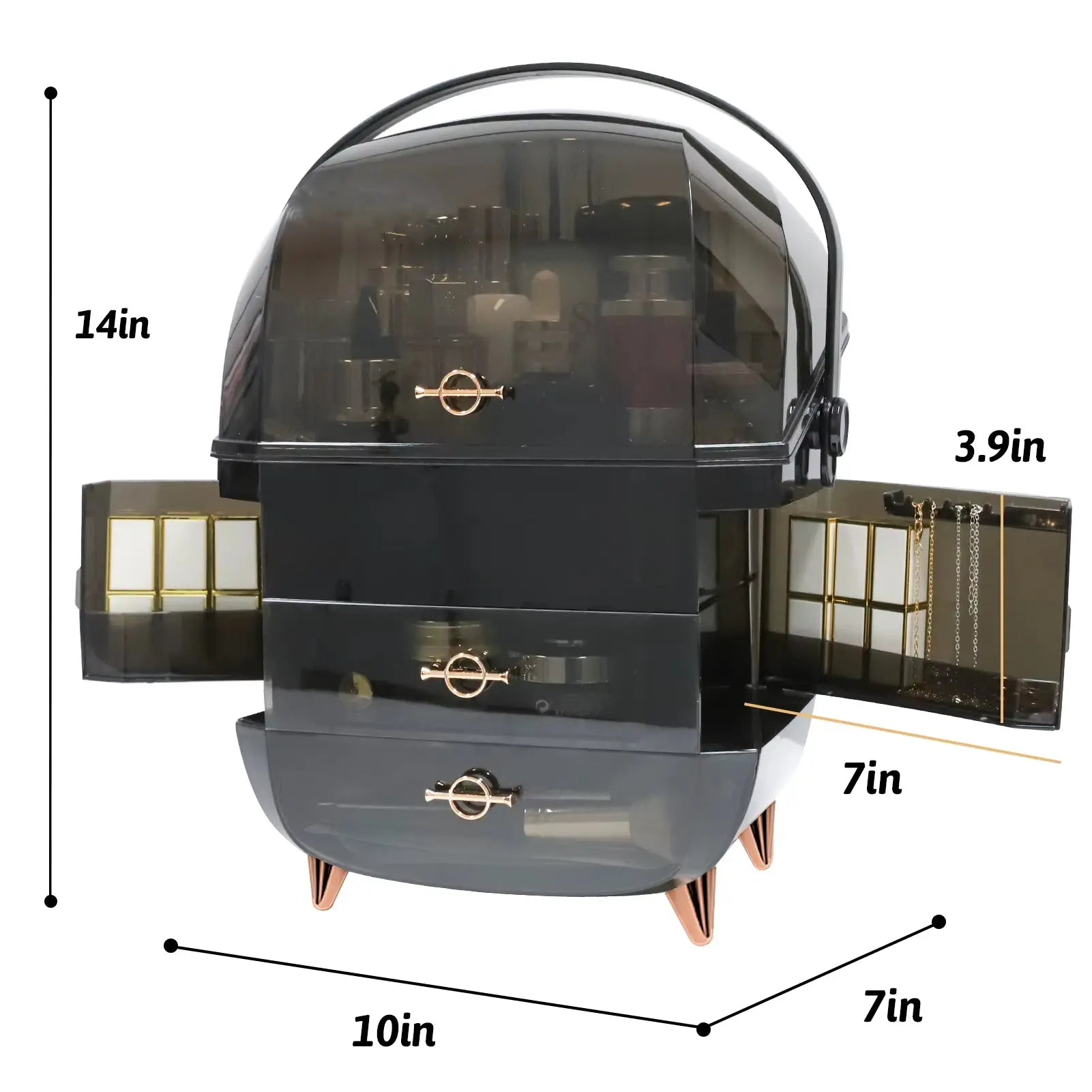 Vanity Makeup Organizer with Lid and Drawers - Portable Skincare Storage and Cosmetic Display Case
