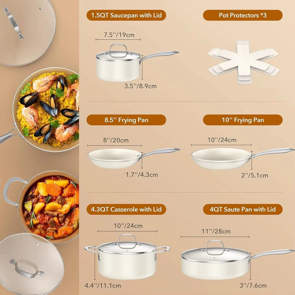 Ceramic Non-Stick Cookware Set, 11-Piece Induction-Compatible Cookware Collection (PFAS, PFOA, and PTFE Free)