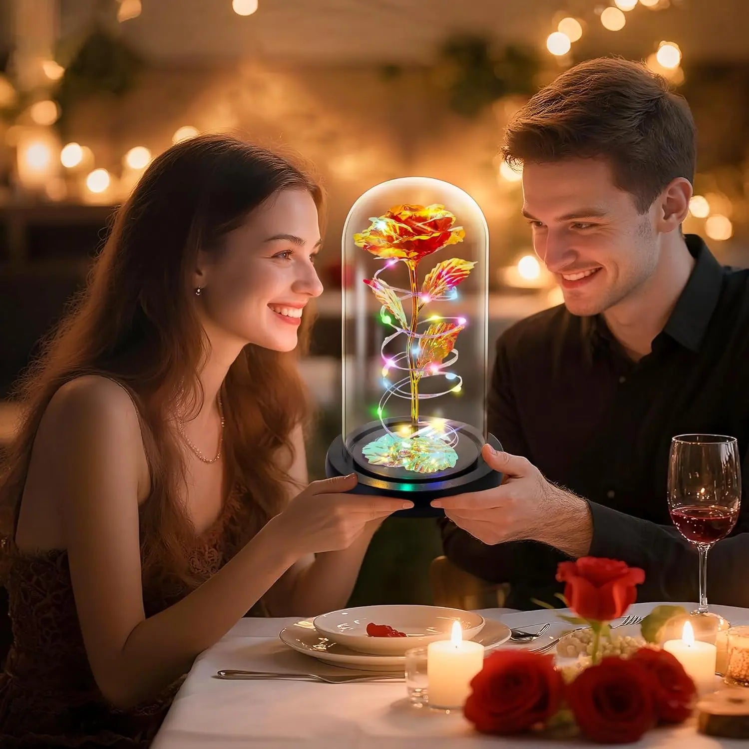Illuminated Red Rose in Glass Dome - Elegant Gift for Women, Ideal for Christmas, Birthdays, Anniversaries, and Valentine's Day