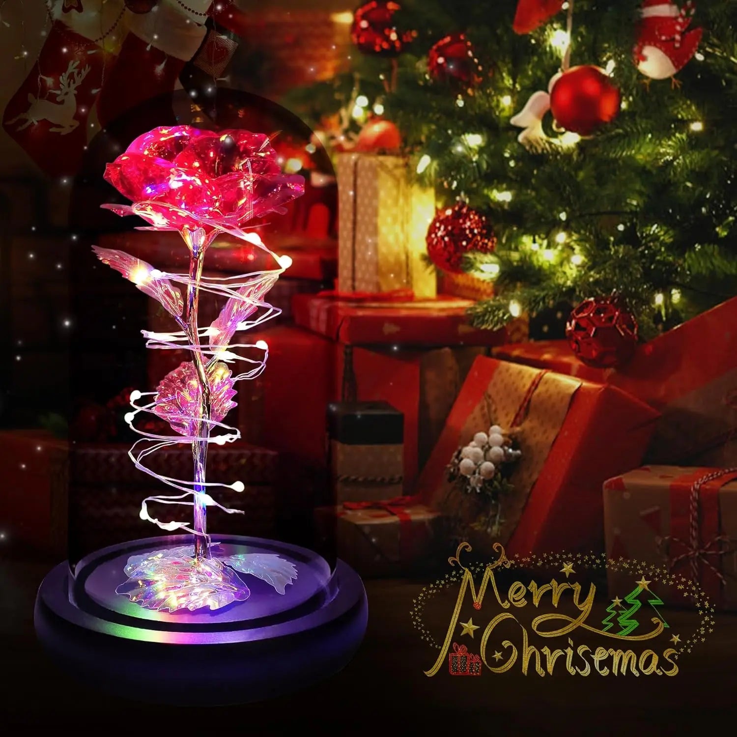 Illuminated Red Rose in Glass Dome - Elegant Gift for Women, Ideal for Christmas, Birthdays, Anniversaries, and Valentine's Day