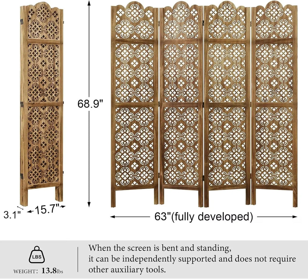 Folding Wooden Carved Room Divider - Elegant Privacy Screen for Home, Office, Restaurant, and Bedroom Decor