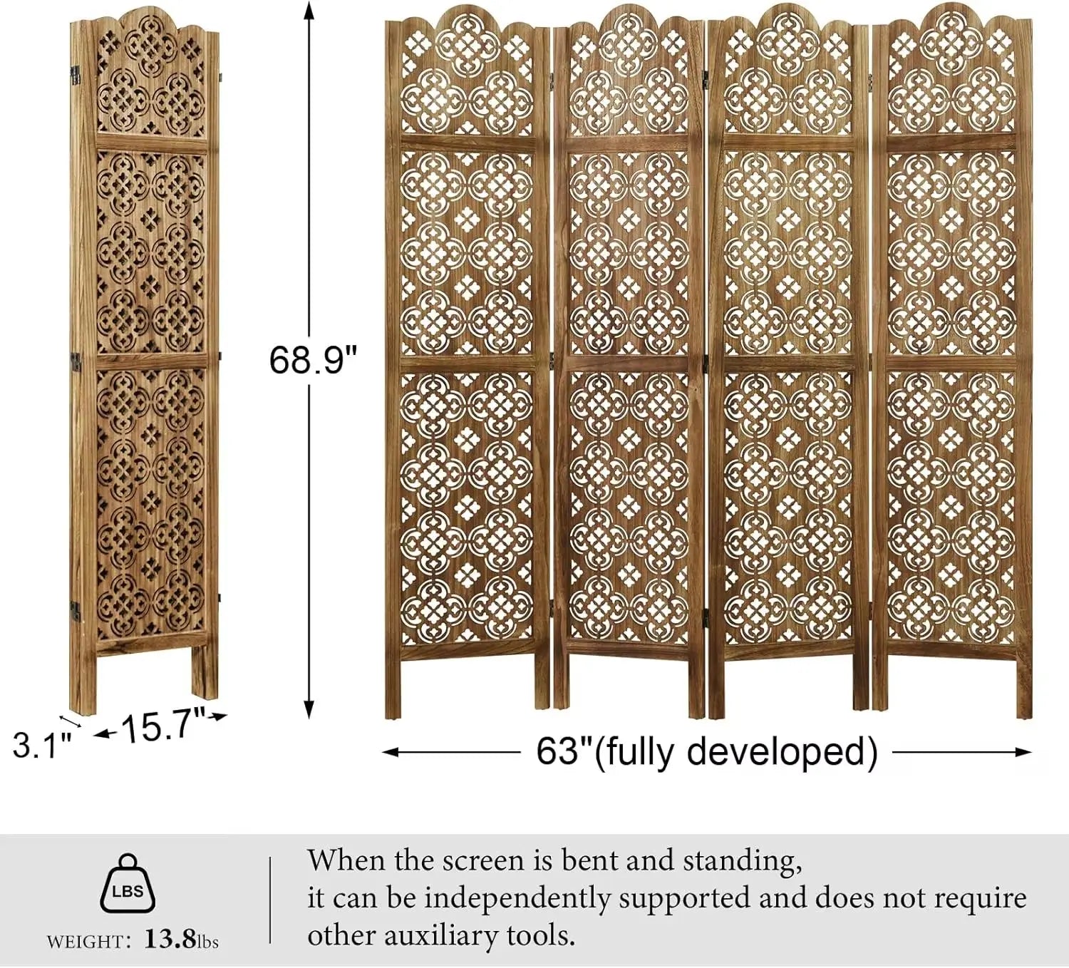 Folding Wooden Carved Room Divider - Elegant Privacy Screen for Home, Office, Restaurant, and Bedroom Decor