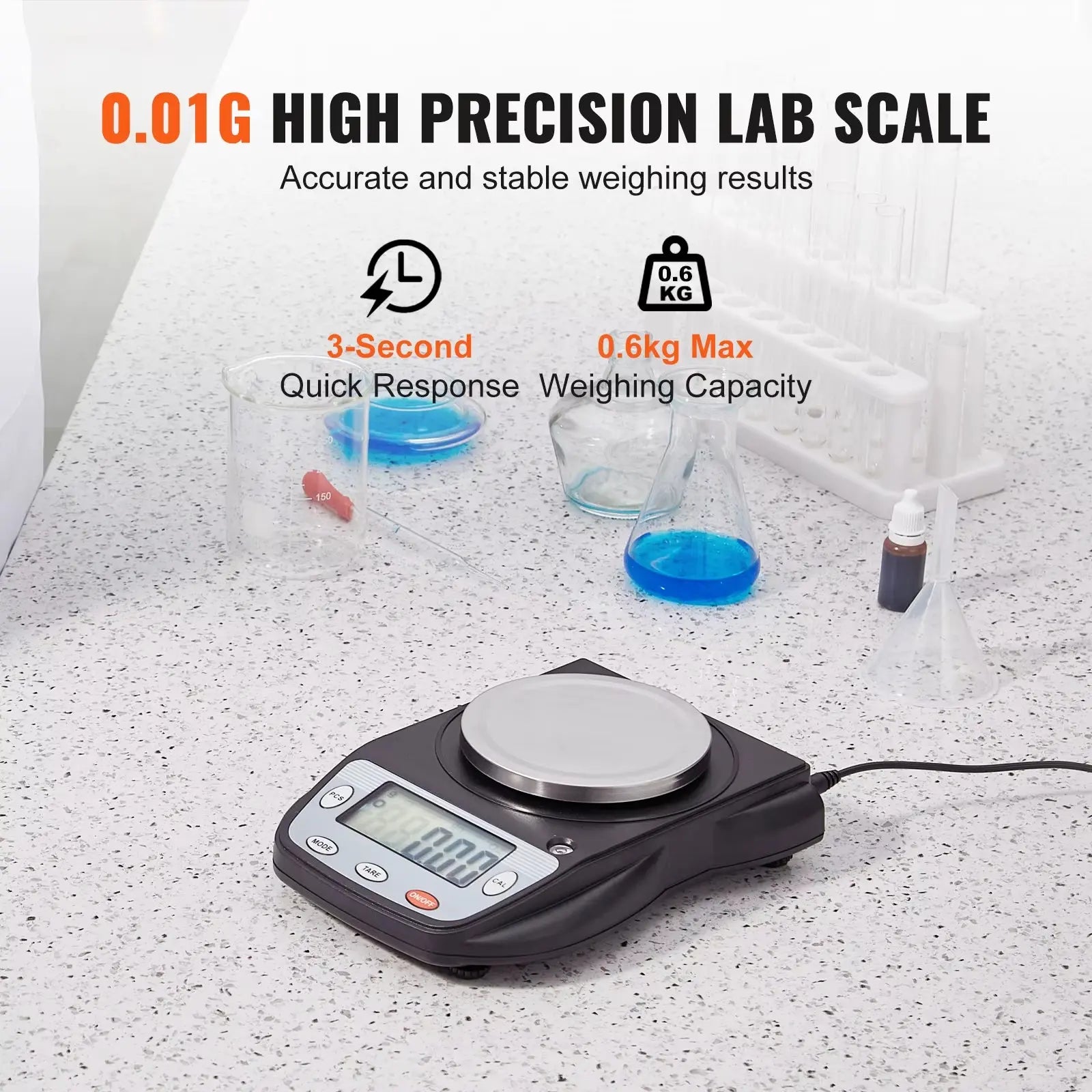 Succebuy 600X Analytical Balance - High Precision Lab Scale with 0.01g Accuracy and LCD Display for Jewelry Weighing