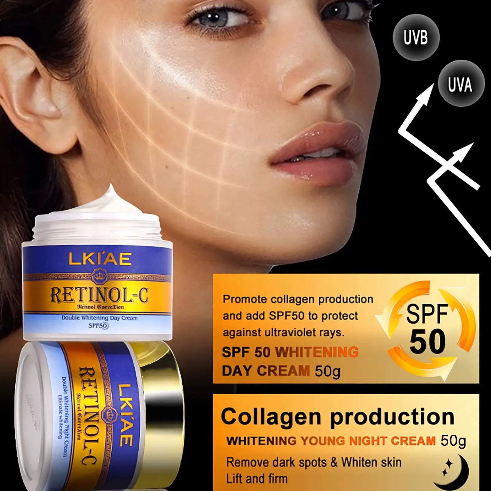 Professional Brightening Lotion Set for Women - Organic 5-Piece Skin Whitening and Skincare Routine with Retinol