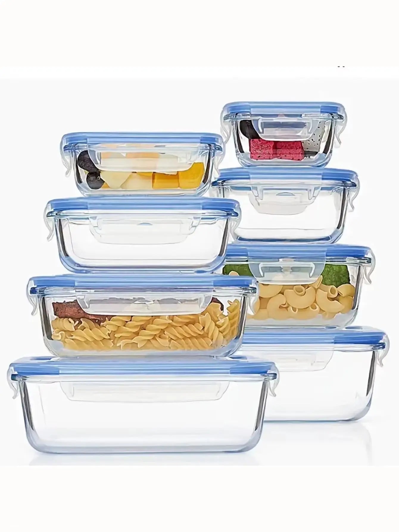 8-Piece Glass Meal Dispenser Bento Box Set with Leak-Proof Lids for Convenient Food Storage, Stackable Design, Easy to Clean and Organize