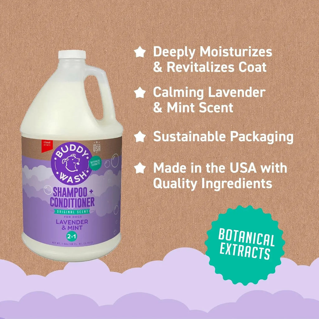 Buddy Wash 2-in-1 Lavender & Mint Dog Shampoo and Conditioner for Grooming, 1 Gallon