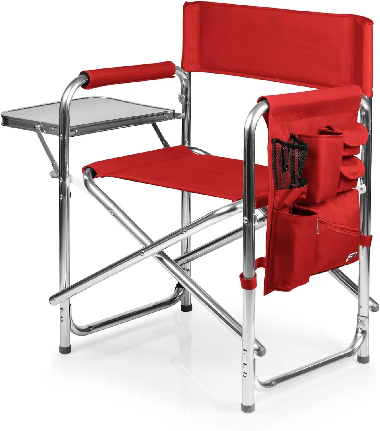 Sports Chair with Side Table - Foldable Padded Outdoor Camping Chair for Adults, 300-Lbs Capacity, Ideal for Lawn, Beach, and Sports Activities (Red)