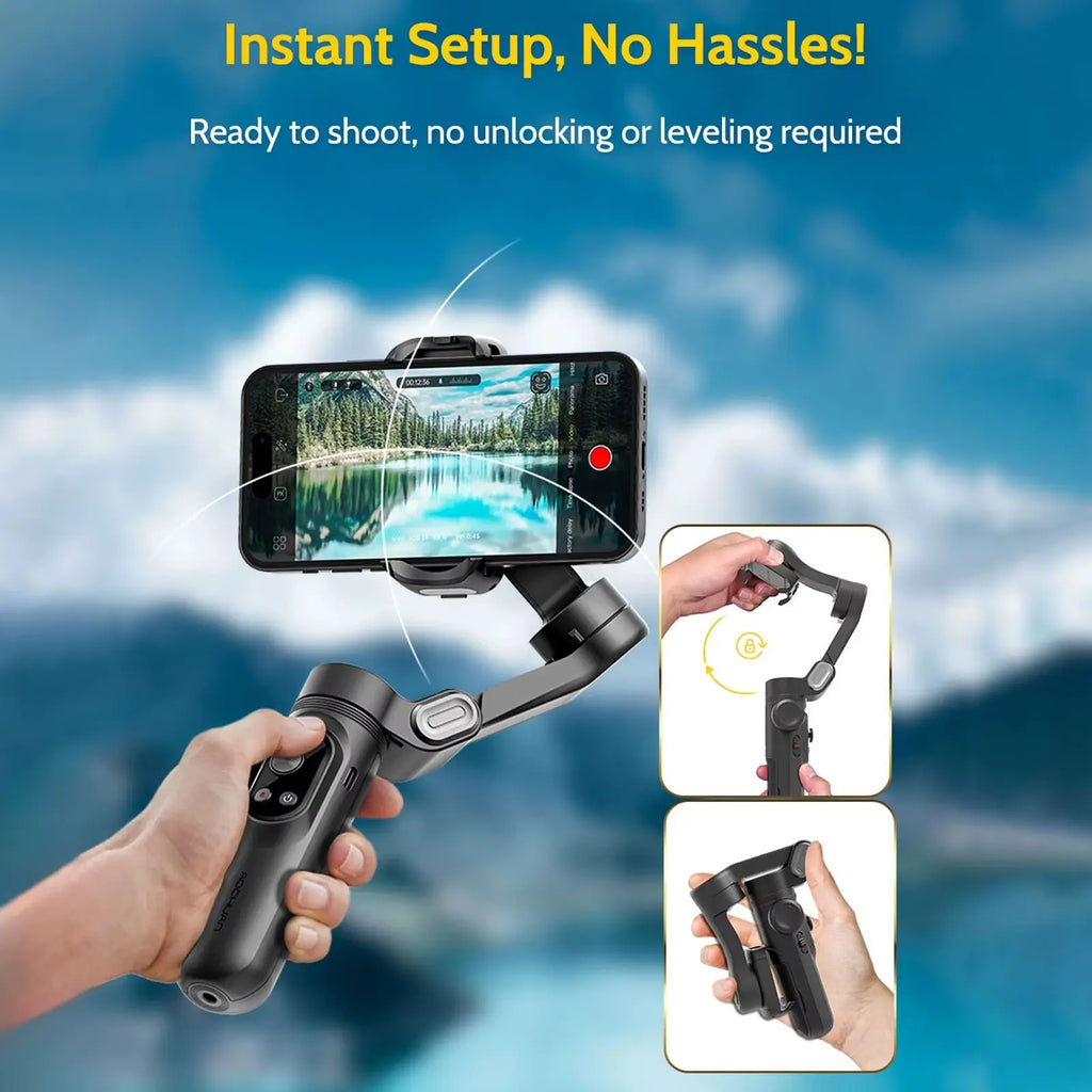 3-Axis Smartphone Gimbal Stabilizer with OLED Screen and LED Lights for Android and iPhone - Model Xproblack