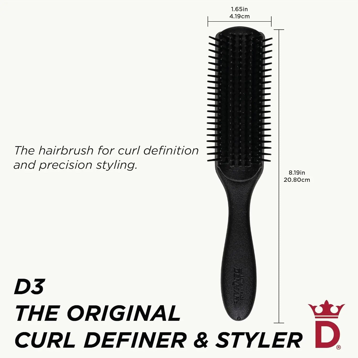 D3 Original Curl Definer & Styler - 7-Row Detangling and Curl Defining Brush for Smooth, Defined Curls - Precision Styling Brush for All Hair Types