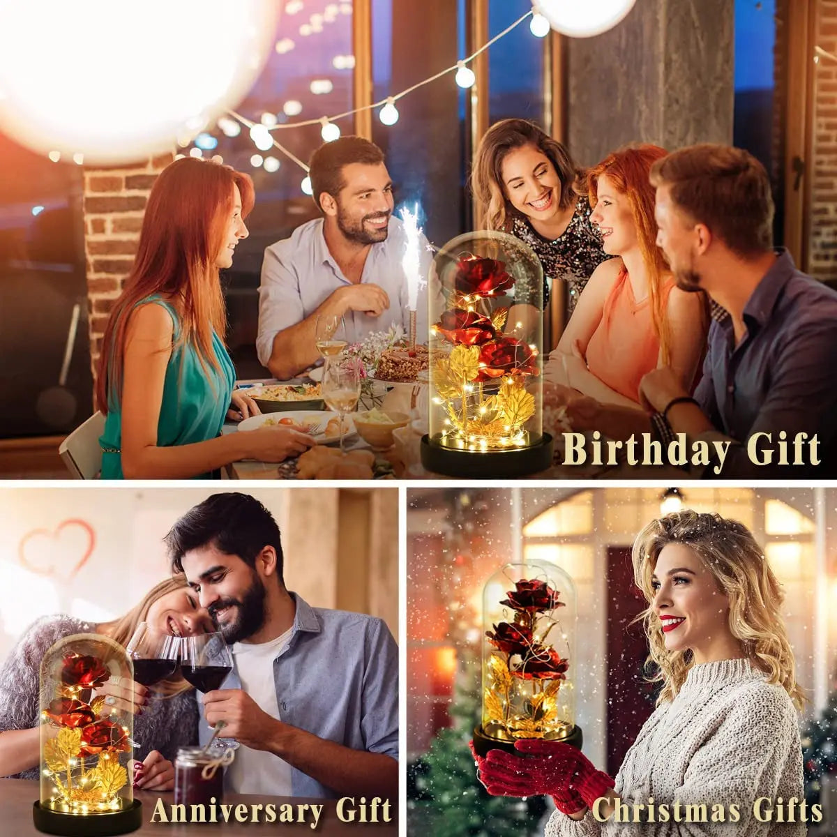 Elegant Galaxy Rose in Glass Dome - Illuminated Flower Gift for Women for Christmas, Anniversaries, Birthdays, Valentine's Day, and Weddings